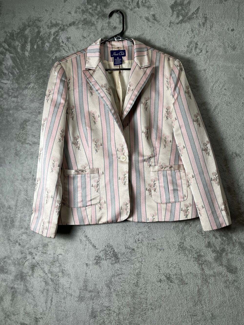 Vintage Romantic Cottagecore Floral Stripe Blazer Jacket Preppy Vintage Size 16